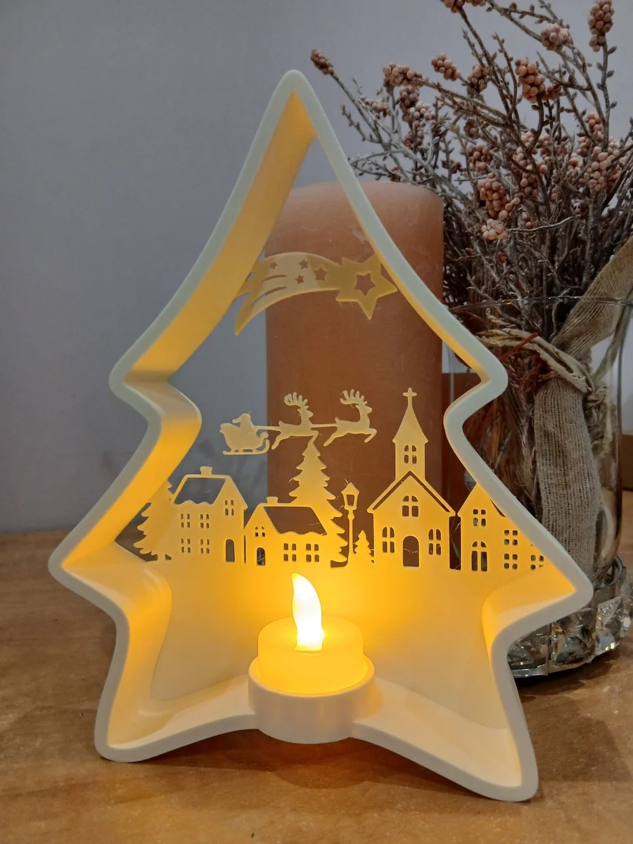 LED Christmas Tree Decoration with Winter Village & Santa Scene for Shelf Desk photo 3