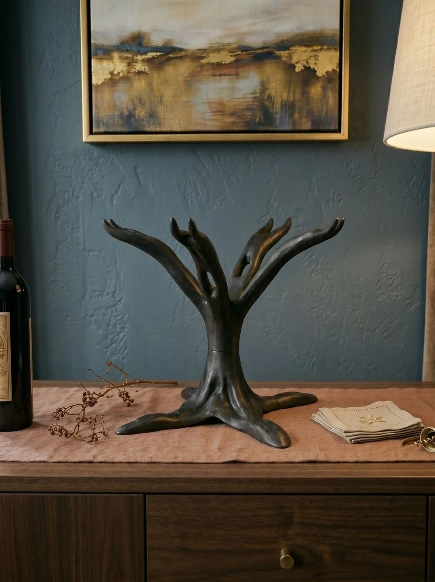 Wine Glass Holder Tree Rack for 4 Glasses Organic Kitchen Display Stand photo 5