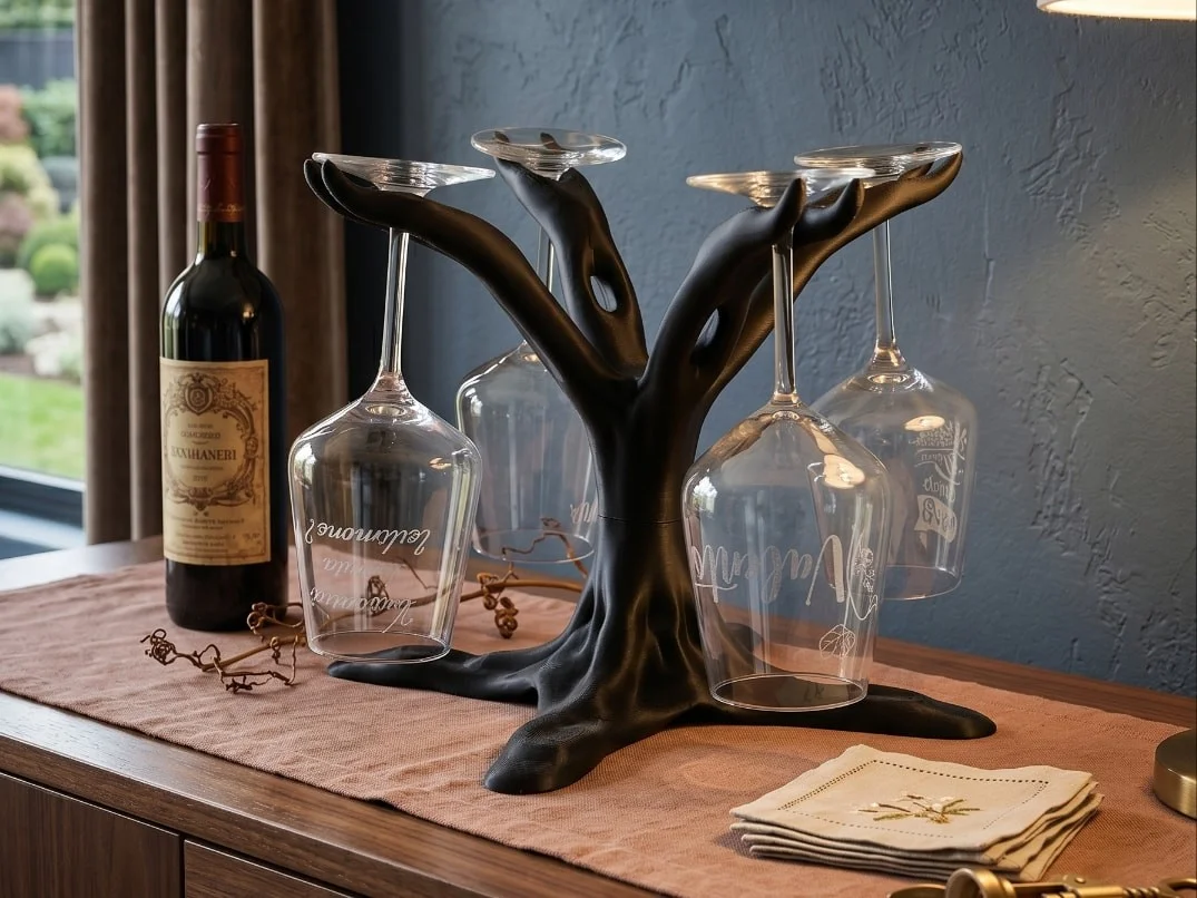 Wine Glass Holder Tree Rack for 4 Glasses Organic Kitchen Display Stand photo 1