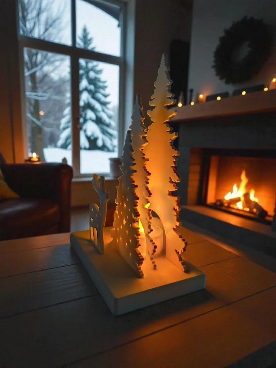 Christmas Decoration LED Tealight Holder with Tree & Reindeer for Home Decor photo 2