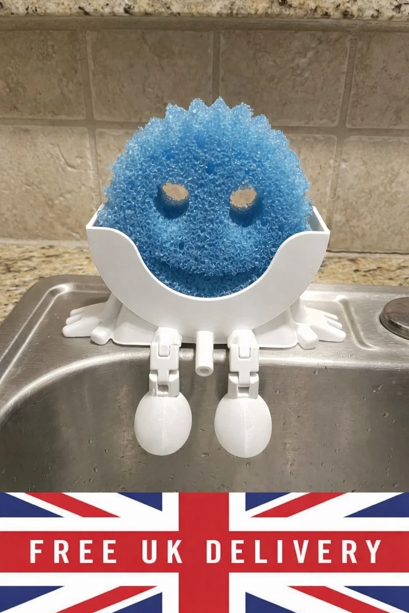 Scrub Daddy Holder with Drainage Spout - Kitchen Sink Caddy Organiser - White