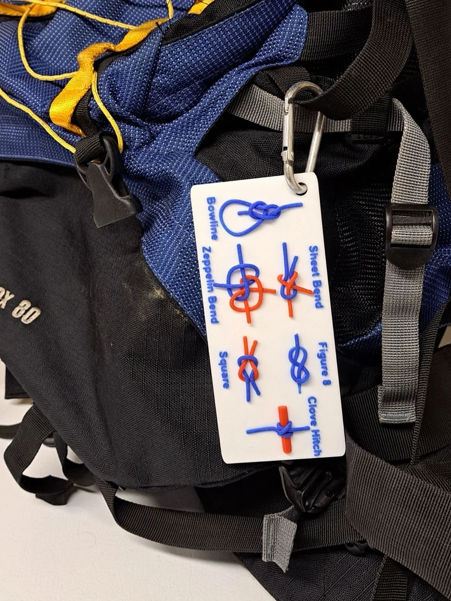 Knot Reference Tag for Hiking Camping Backpack Carabiner Clip