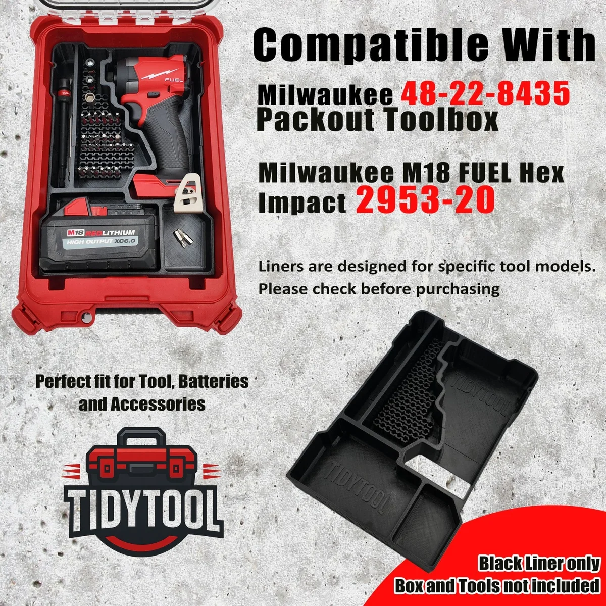 TidyTool Milwaukee Packout Insert Liner for M18 FUEL FID3 Impact Driver Bits photo 9
