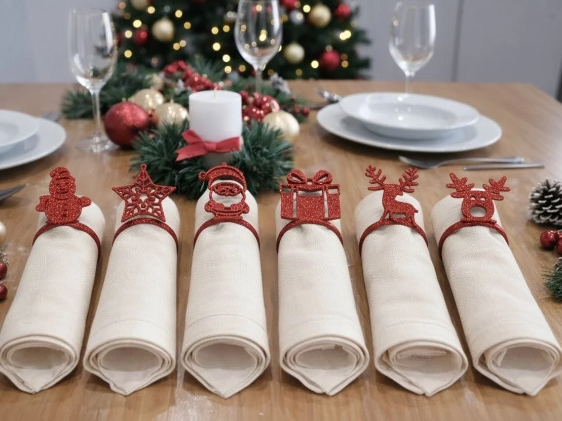 Set of 6 Christmas Napkin Rings for Festive Holiday Table Decor photo 1