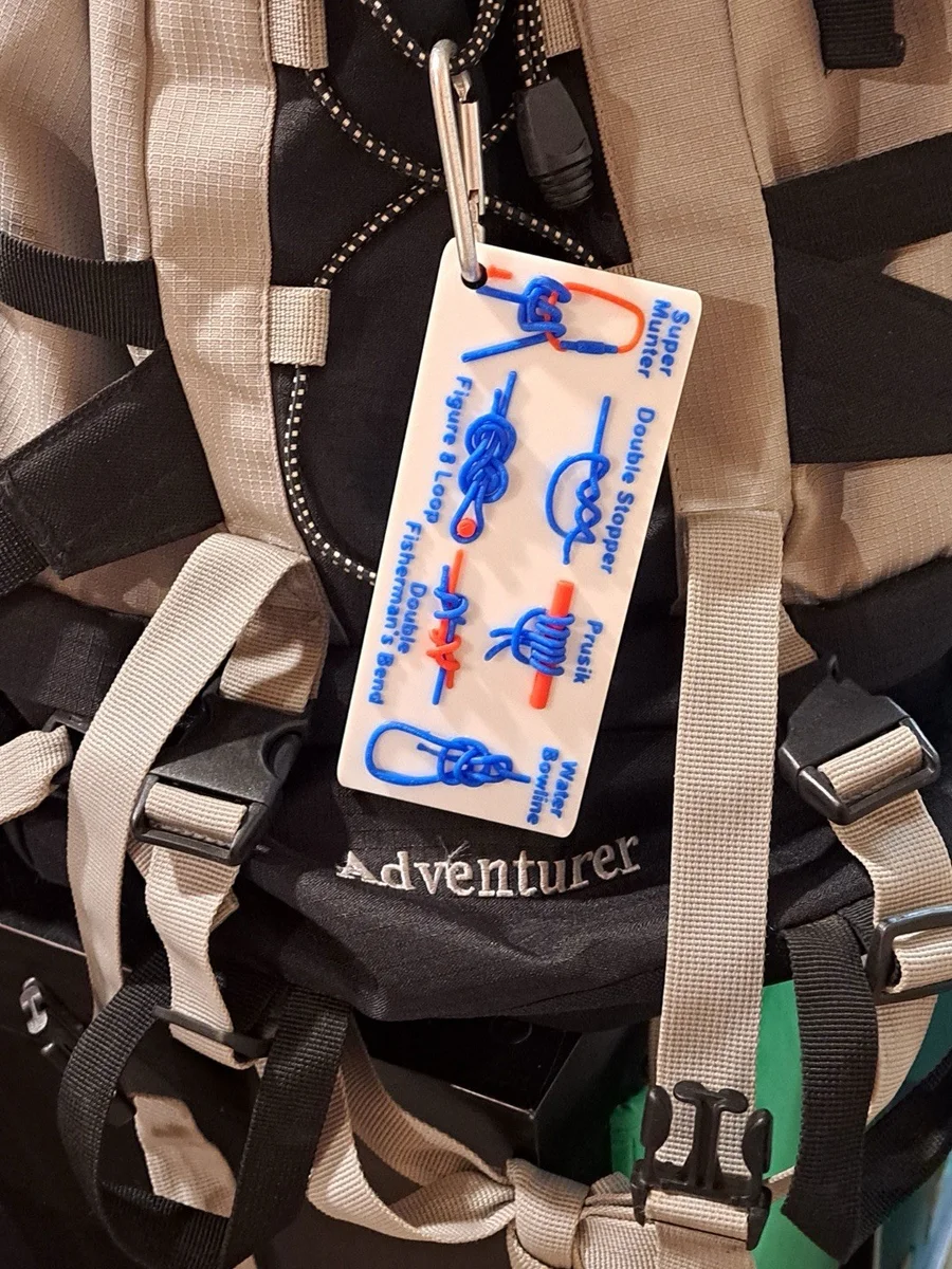 Knot Tying Reference Tag for Hiking Camping Backpack Carabiner Clip