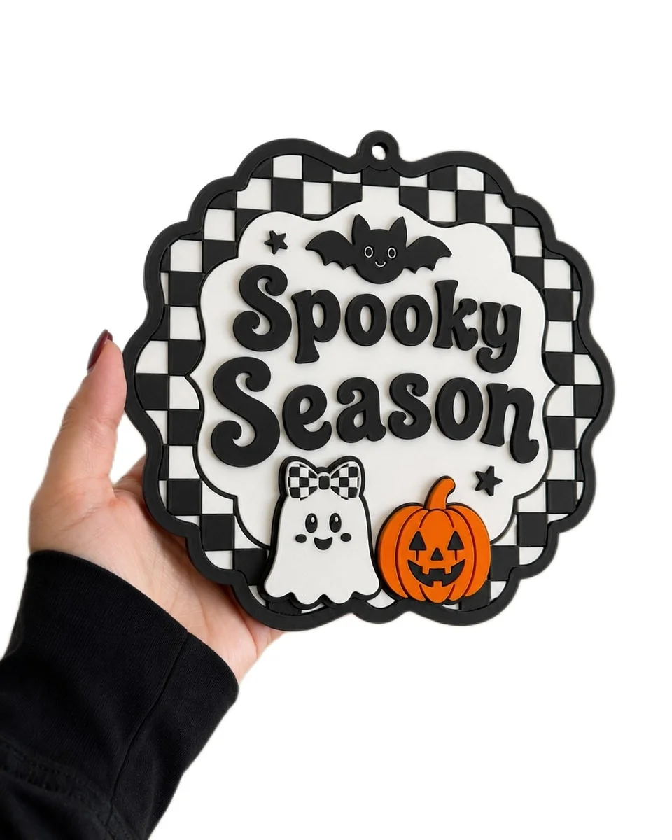 Spooky Season Checkerboard Halloween Plaque for Walls and Doors photo 2