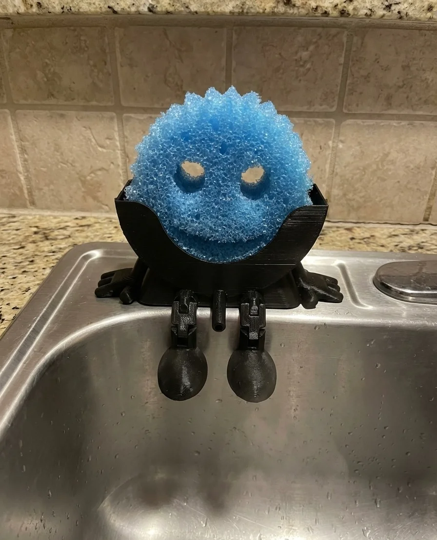 Scrub Daddy Holder with Drainage Spout - 3D Printed Kitchen Sink Caddy Organiser photo 1