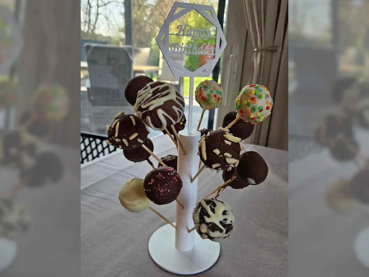 Cake Pop Stand with Happy Birthday Topper for Parties photo 1