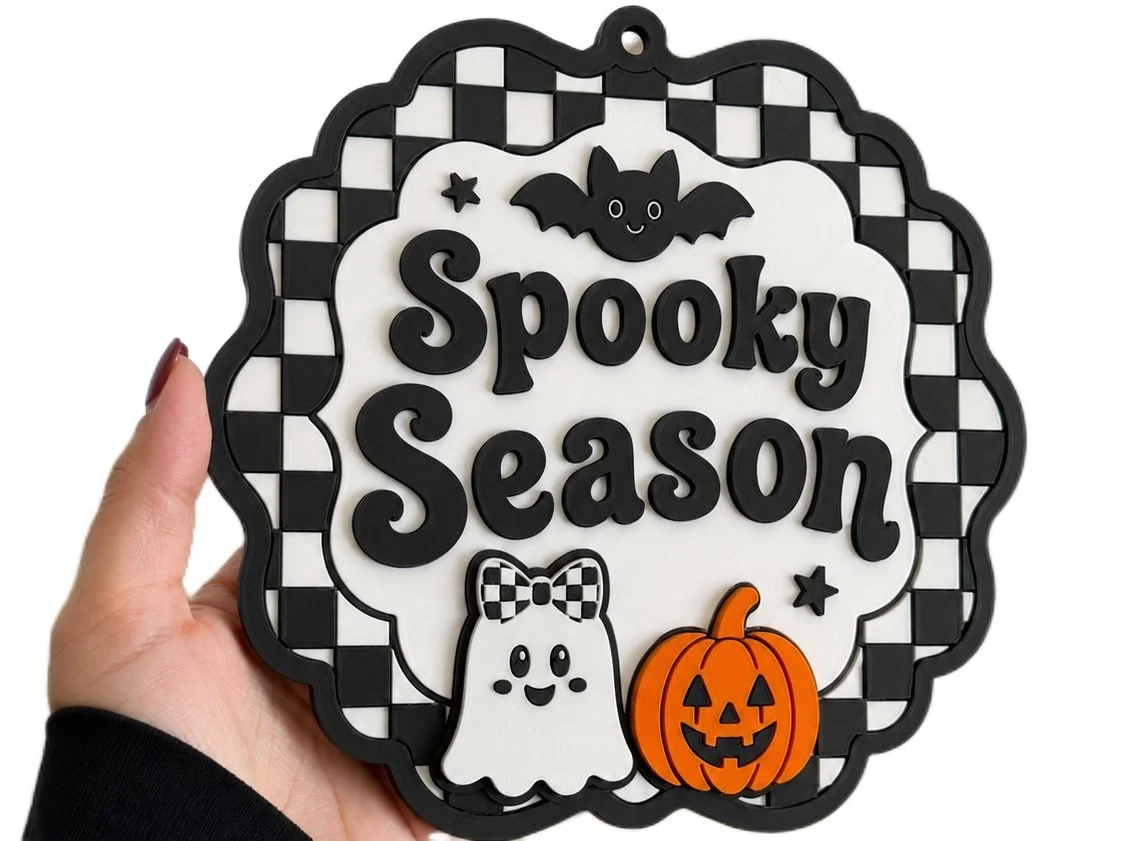 Spooky Season Checkerboard Halloween Plaque for Walls and Doors photo 1