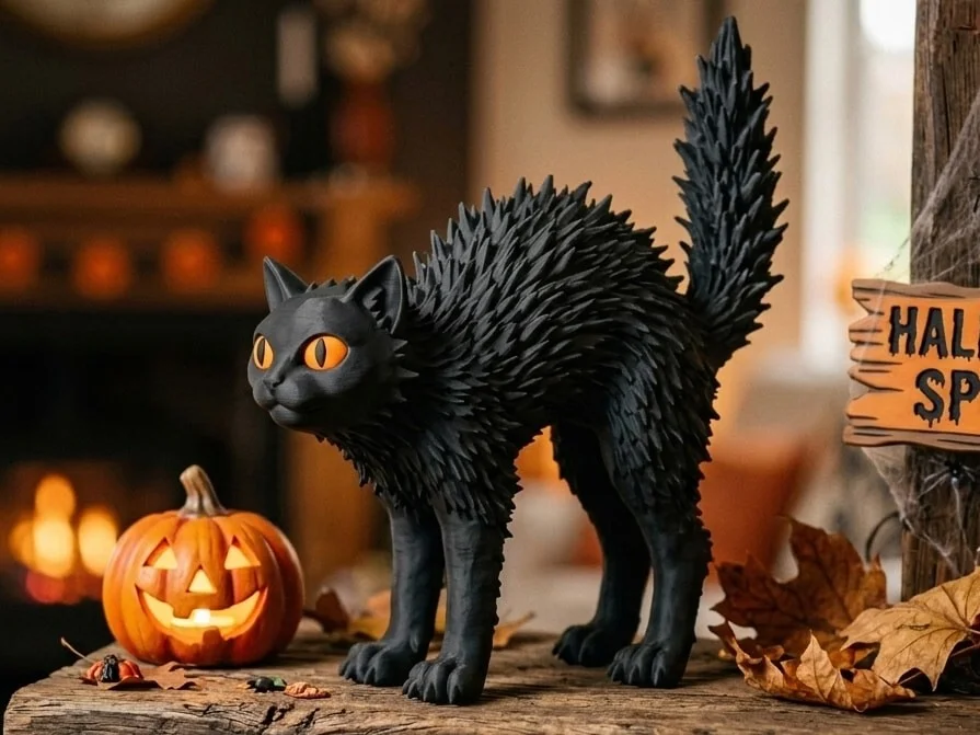 Stylized Cat Figurine for Halloween Decoration Spooky Autumn Decor photo 1