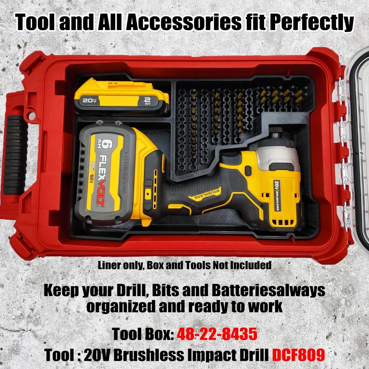 Milwaukee Packout Insert Liner for DeWalt DCF809 Impact Driver 78 Bits AirTag photo 5