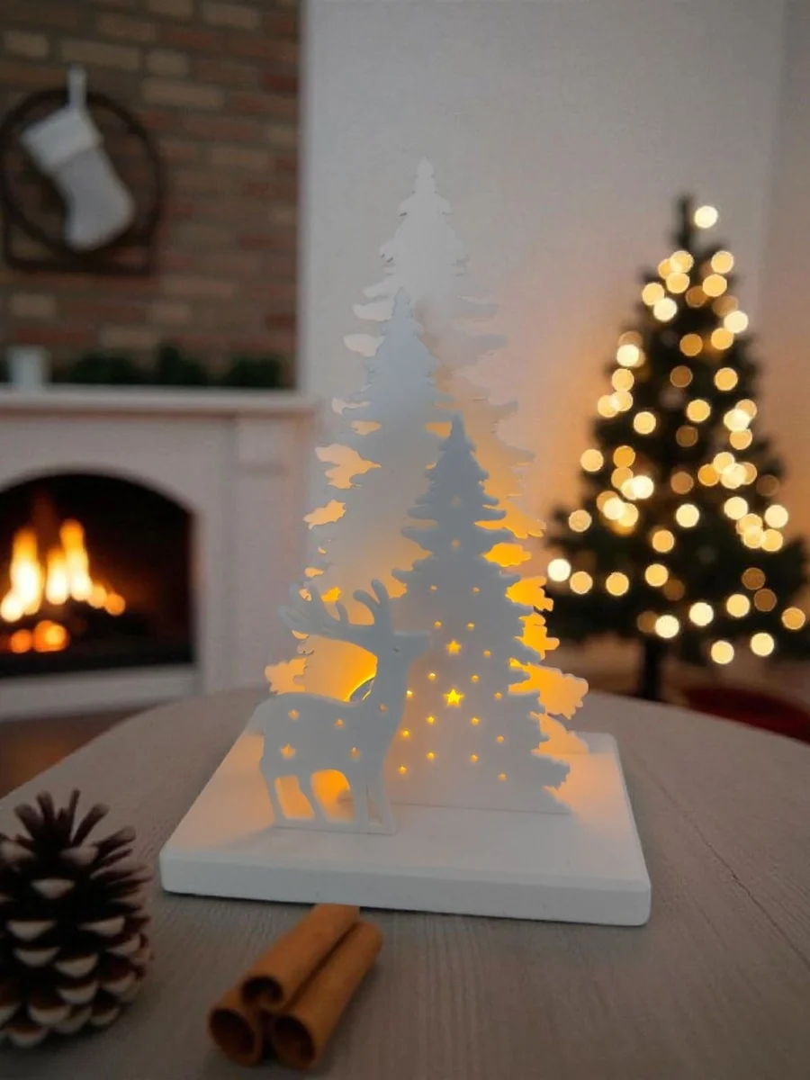 Christmas Decoration LED Tealight Holder with Tree & Reindeer for Home Decor photo 1