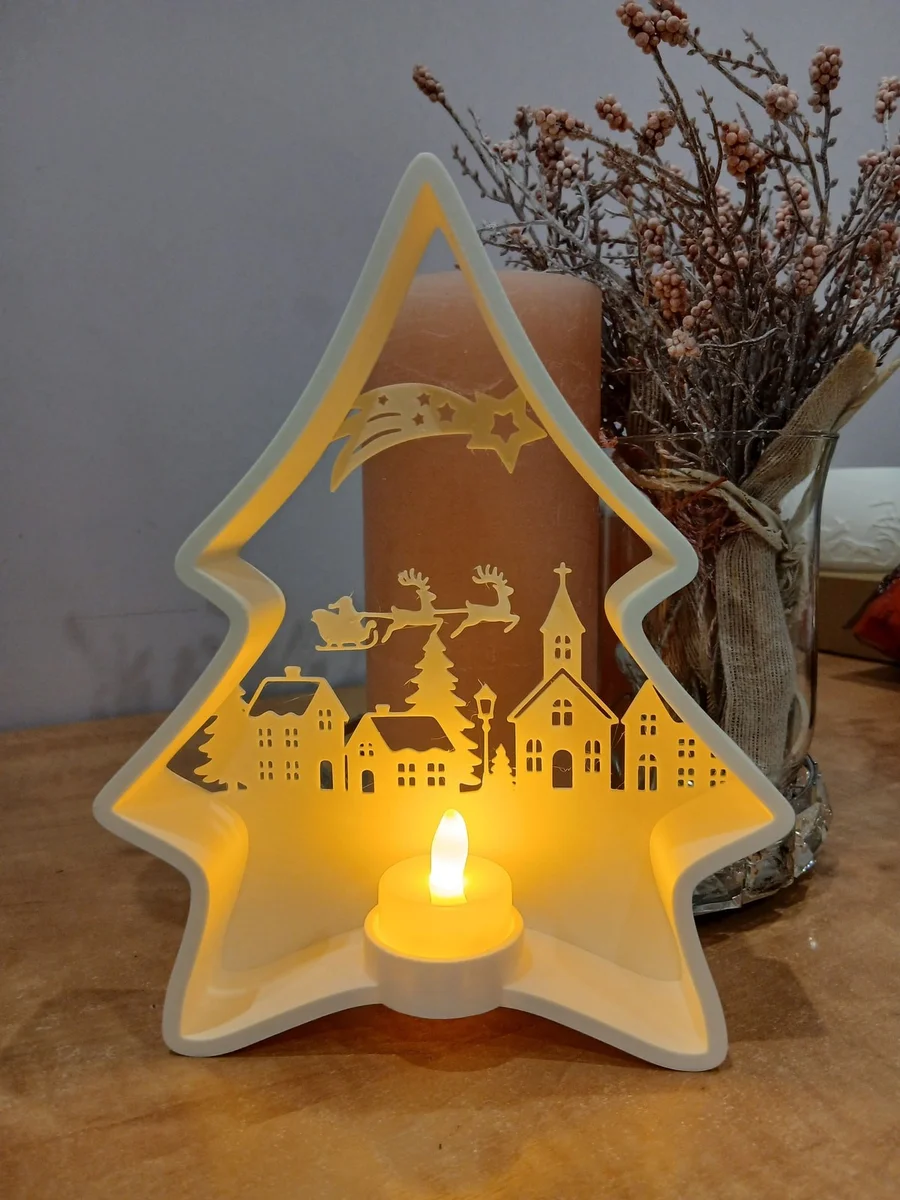 LED Christmas Tree Decoration with Winter Village & Santa Scene for Shelf Desk photo 1